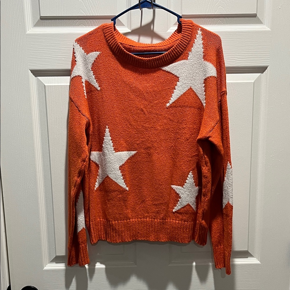 SHEIN Orange Sweater with White Star Design